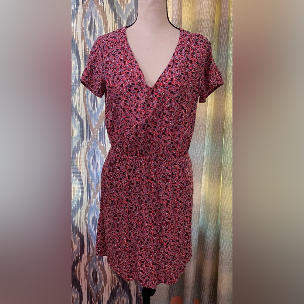 Gap Mini Dress Size M Pink Blue Floral Elastic Waist Keyhole Back  Read